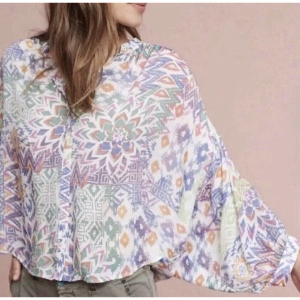 Anthropologie Maeve Brynna Blouse Small Balloon Sleeve Gauze ButtonTop OB615027